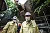 President Yoon Suk-yeol, right, visits an apartment complex in Dongjak District, southern Seoul, on Wednesday after a retaining wall collapsed due to a landslide Monday. [YONHAP]
