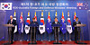 Australia’s Defense Minister Peter Dutton, far left, and Foreign Minister Marise Payne, second from left, hold a joint press conference in Korea’s Foreign Ministry in Seoul on Monday with Korea’s Foreign Minister Chung Eui-yong and Defense Minister Suh Wook as the two countries mark the 60th anniversary of bilateral ties this year. [NEWS1]