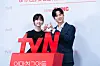 Actor Kim Ji-eun, left, and Yun Ji-on pose for a photo during a press conference for tvN's new romantic comedy series ″Love Next Door″ held in Guro District, western Seoul, on Wednesday. [DANIELA GONZALEZ PEREZ]