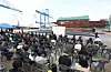 A civic group holds a memorial service to mark the ninth anniversary of the Sewol ferry sinking at a port in Mokpo, South Jeolla, Sunday. Some 2,000 people including bereaved families, lawmakers and other mourners attended another ceremony organized by the Education Ministry in Ansan, Gyeonggi later that day, commemorating the victims of the ferry tragedy on April 16, 2014, one of the country’s worst maritime disasters that killed 304 people, mostly high school students. [YONHAP]