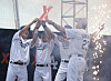 From left: Jeong Keun-woo, Kwak Yoon-gy, Ashton Lansdell and Adrian Gonzalez of the Los Angeles Dodgers celebrate with the trophy after winning the 2022 FTX MLB Home Run Derby X at Paradise City in Incheon on Saturday.  [YONHAP]
