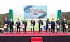 KHNP President Chung Jae-hoon, fifth from right, attends a ceremony celebrating a wind farm in Cheongsong, North Gyeongsang, on Oct. 21. [YONHAP]