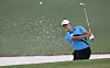 Kim Si-woo hits out of a bunker on the second hole during the final practice round for the 2022 Masters Tournament at the Augusta National Golf Club in Augusta, Georgia on Tuesday. [EPA/YONHAP]