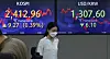 A screen in Hana Bank's trading room in central Seoul shows the Kospi closing at 2,412.96 points on Tuesday, up 9.27 points, or 0.39 percent, from the previous trading day. [YONHAP]