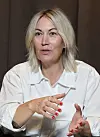 Pernille Berg, science director at Bloxhub, speaks with the Korea JoongAng Daily at the Shilla Hotel Seoul on Thursday. [PARK SANG-MOON]