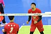 Shin Yung-suk celebrates after scoring a point at a V League game between Suwon Korea Electric Power Corporation Vixtorm and the Incheon Korean Air Jumbos at Suwon Gymnasium in Suwon, Gyeonggi on Dec. 8, 2022. [YONHAP]
