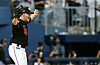 KT Wiz starter Wes Benjamin celebrates during a 2-0 win over the Kiwoom Heroes to tie up the first round of the KBO playoffs 1-1 at Gocheok Sky Dome in western Seoul on Monday.  [NEWS1]
