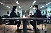 The reporter, left, sits down with Kim Jae-hyoung, head researcher at the official MBTI Assessment at the Korea MBTI Institute in western Seoul after taking the assessment. [PARK SANG-MOON]