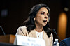 Director of National Intelligence Tulsi Gabbard speaks during a Senate Intelligence Committee hearing examining worldwide threats at the U.S. Capitol in Washington on March 25. Intelligence leaders are testifying publicly before the committee on worldwide threats, before moving to a closed session. [UPI/YONHAP]