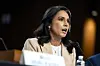 Director of National Intelligence Tulsi Gabbard speaks during a Senate Intelligence Committee hearing examining worldwide threats at the U.S. Capitol in Washington on March 25. Intelligence leaders are testifying publicly before the committee on worldwide threats, before moving to a closed session. [UPI/YONHAP]