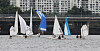 The Han River near Dongjak Bridge in southern Seoul is filled with yachts taking part in a competition, organized by the Korea Sailing Federation on Sunday. [YONHAP]