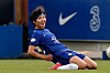 Ji So-yun celebrates after scoring Chelsea's second goal during the UEFA Women's Champions League semifinal against Bayern Munich at Kingsmeadow Stadium in London on Sunday. [AFP/YONHAP]