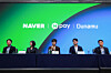 From left, Naver Pay CEO Park Sang-jin, Naver CEO Choi Soo-yeon, Naver Chairman Lee Hae-jin, Dunamu Chairman Song Chi-hyung and Dunamu CEO Oh Kyung-seok attend a joint press conference to explain the reasons for Naver Financial's acquisition of Dunamu at Naver's headquarters in Seongnam, Gyeonggi, on Nov. 27. [NAVER]