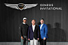 From left, TGR Foundational founder Tiger Woods, Hyundai Motor Group Executive Chair Euisun Chung and PGA Tour CEO Brian Rolapp pose for a photo at the Riviera Country Club in California on Feb. 17. [PGA TOUR]