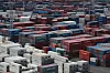Containers stacked at a dock in the Port of Busan on Oct. 21 [YONHAP]