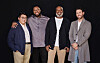 Executives from HYBE, HYBE America and QC Media Holdings, from left: Bang Si-hyuk, founder and chairman of HYBE; founders of QC Pierre 'P' Thomas and Kevin 'Coach K' Lee; and Scooter Braun, CEO of HYBE America. [HYBE]