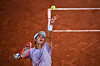 Kwon Soon-woo serves the ball to Italy's Matteo Berrettini during their men's singles third round tennis match on Day 7 of The Roland Garros 2021 French Open tennis tournament in Paris on June 5. [AFP/YONHAP]