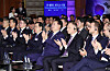 President Yoon Suk Yeol, center, and Polish President Andrzej Duda, clap during the opening ceremony of the Korea-Poland business forum attended by some 250 businesspeople from both countries at a hotel in Warsaw on Friday. [JOINT PRESS CORPS]