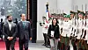 Korean Prime Minister Han Duck-soo, right, and Chilean President Gabriel Boric observe an honor guard before holding talks in Santiago, Chile, Wednesday. They agreed to elevate bilateral relations to a strategic partnership as the two nations mark the 60th anniversary of establishing diplomatic ties this year. [YONHAP]