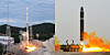 Photos released by the North's state-controlled Korean Central News Agency (KCNA) of the Chollima satellite launch vehicle on Thursday, left, and of the Hwasong-15 intercontinental ballistic missile on Feb. 19 show the two rockets share apparently similar liquid-fuel propulsion engines, but different payload dimensions. [YONHAP]
