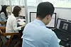Job applicants do interviews online at IBK Finance Tower in central Seoul on Aug. 26 during a financial industry job fair. [YONHAP]