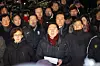 Conservative People Power Party (PPP) Reps. Kim Gi-hyeon, center, and Na Kyung-won, left, hold a press conference in front of the presidential compound in Yongsan District, central Seoul, on Jan. 15. [NEWS1]