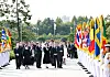 President Yoon Suk Yeol, center, and first lady Kim Keon-hee, second from right, joined by foreign dignitaries, salute the flag as they visit the United Nations Memorial Cemetery in Busan to mark the 70th anniversary of the armistice agreement that ended the 1950-53 Korean War on Thursday. [JOINT PRESS CORPS]