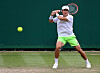 Kwon Soon-woo faces Ilya Ivashka during their men's singles quarterfinal match on day four of the Eastbourne International tennis tournament in Eastbourne, England on Thursday. [AFP/YONHAP]
