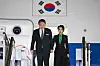 President Yoon Suk Yeol, left, and Korean first lady Kim Keon-hee return from a two-day trip to Tokyo on Air Force One at Seongnam Air Base in Gyeonggi Friday evening. [JOINT PRESS CORPS]