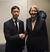 Youn Jong-kwon, left, the Korean Foreign Ministry's director-general for international security, and Marjolijn Van Deelen, the EU's special envoy for space, pose for a photo during their meeting in Brussels on March 10. [MINISTRY OF FOREIGN AFFAIRS]
