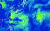 A screenshot from earth.nullschool.net showing newly developed Typhoon Nanmadol, center, Typhoon Muifa, left, and Typhoon Merbok, right, as of 3:30 p.m. Wednesday. [NEWS1]