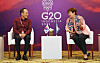 Choo Kyung-ho, deputy prime minister and minister of economy and finance, left, talks with Kristalina Georgieva, managing director of the International Monetary Fund, at the G20 Finance Ministers and Central Bank Governors Meeting at Bali on Saturday. [NEWS1]