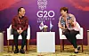 Choo Kyung-ho, deputy prime minister and minister of economy and finance, left, talks with Kristalina Georgieva, managing director of the International Monetary Fund, at the G20 Finance Ministers and Central Bank Governors Meeting at Bali on Saturday. [NEWS1]