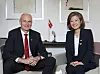 From left, Einar Hebogard Jensen, ambassador of Denmark to Korea, and Yangyi Won-young, lawmaker of the Democratic Party, speak about Denmark and Korea’s renewable energy policies at the Danish diplomatic residence in central Seoul on July 28. [PARK SANG-MOON]
