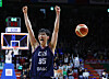 Busan KCC Egis's Song Kyo-chang celebrates after winning the third game of the best-of-seven 2023-24 KBL Championship against Suwon KT Sonicboom 92-89 at Sajik Gymnasium in Busan on Wednesday. The victory took the series score to 2-1 to the Egis, with the series lasting through May 9 at the latest. A win for Egis would make the Busan club the first to win the title after finishing the regular season in fifth place. [YONHAP]