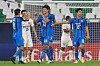 Ulsan Hyundai FC defender Kim Kee-hee, center, celebrates after scoring during the AFC Champions League Group E match against China's Shanghai Shenhua on Nov. 21. [AFP/YONHAP]