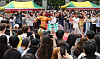 Foreign students in their national dress form a fashion parade at the 2022 International Student Festival at Korea University in Seongbuk Disctrict, Seoul, on Thursday afternoon. [YONHAP]