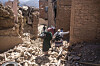 Residents flee their homes after an earthquake in Moulay Brahim village, near the epicenter of the earthquake, outside Marrakech, Morocco, Saturday, Sept. 9, 2023. [AP/YONHAP]