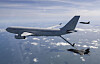 The Korean Air Force’s stealth fighter F-35A Freedom Knight being fueled midair by the multipurpose aerial tanker KC330 on Tuesday. This is the first time the Air Force has published a photo of an F-35A during aerial refueling since the fighter was added to the Korean arsenal in 2019. The image came a day after North Korea fired two short-range ballistic missiles in the East Sea. The distance that the missiles traveled were the same as two airbases: Cheongju in North Chungcheong and Gunsan in North Jeolla. Korean F-35As are stationed in Cheongju while U.S. F-16s are located in Gunsan.[KOREA AIR FORCE]