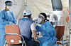 A resident of Daegu gets tested for Covid-19 at a test center in the southern city on Monday. [NEWS1]