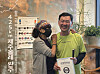 Ryu Chung-han, 52, poses with the founder of the Jeju Olle Trail, Suh Myung-sook, at the Jeju Olle Traveler's Center on Wednesday. [JEJU OLLE CENTER]
