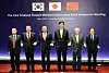 Finance Minister Choo Kyung-ho, third from left, and Bank of Korea Gov. Rhee Chang-yong, third from right, pose for a photo with their counterparts from China and Japan during the Asia Development Bank meeting that kicked off in Incheon on Tuesday. [YONHAP]
