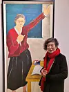 Artist Yun Suknam with her portrait of activist Kim Maria. [MOON SO-YOUNG]