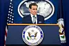 U.S. National Security Council Coordinator for Strategic Communications John Kirby speaks at a press briefing at the Foreign Press Center in Washington Wednesday ahead of a trilateral summit with Korea and Japan. [EPA/YONHAP]