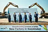KT&G CEO Baek Bok-in, third from right, along with other officials pose for a photo during a groundbreaking ceremony for its new manufacturing plant in Kazakhstan on Wednesday. [KT&G]