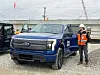 A Ford F-150 Lightning pickup at the Kentucky construction site. [SARAH CHEA]