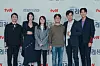 From left, actors Oh Jung-se, Jun Ji-hyun, writer Kim Eun-hee, camera director Choi Sang-mook and actors Cho Han-cheul and Ju Ji-hoon pose for photos at an online press event for their upcoming tvN drama series 'Jirisan.' [TVN]