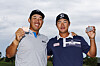 An Byeong-hun, left and Kim Seong-hyeon pose for a photo after the final round of the Korn Ferry Tour’s Pinnacle Bank Championship presented by Aetna at The Club at Indian Creek on Sunday in Omaha, Nebraska. [PGA TOUR]