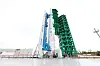 The Korea Space Launch Vehicle (KSLV-II), or Nuri, is seen on its launch pad Wednesday at the Naro Space Center in Goheung County in South Jeolla. The launch of the domestically developed KSLV-II, which was originally scheduled for Wednesday, was delayed indefinitely due to a technical glitch. [YONHAP]