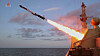 Pyongyang's state-controlled Korean Central Television released this photograph of a suspected Hwasal-2 cruise missile being launched from a new North Korean naval frigate on Monday. [YONHAP]
